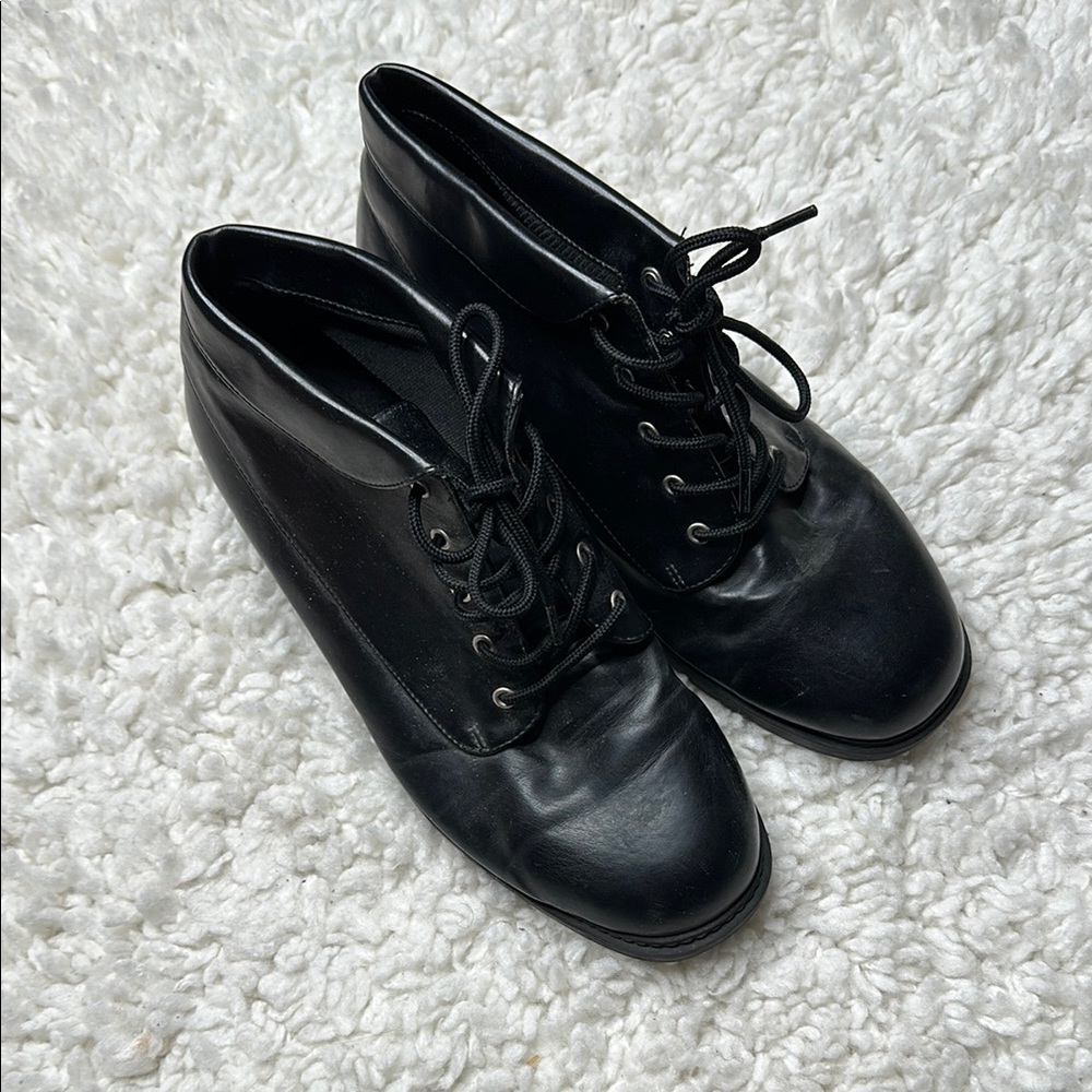 White Stag Black Ankle Tie Up Boots Riding Comfort Dress Shoe Sole Detail